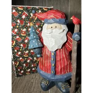 Polystone Folk Santa Figurine Red White and Blue Christmas Decoration